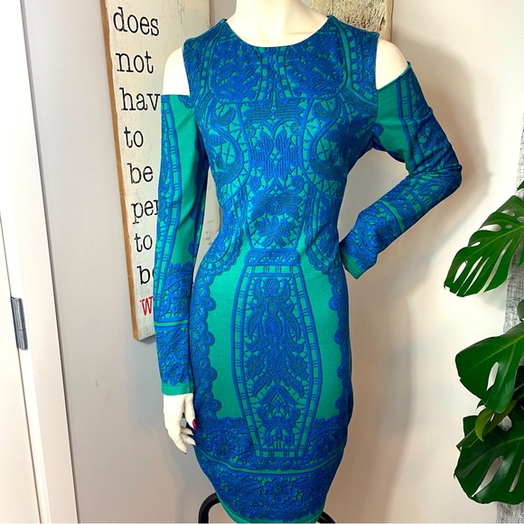 Hale Bob Dresses & Skirts - Hale Bob designer cold shoulder blue green detail dress